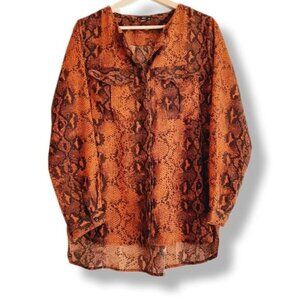 ONLY | Semi-Sheer Button Down Shirt Snake Print Sz 8 | Eur 40 Flawed